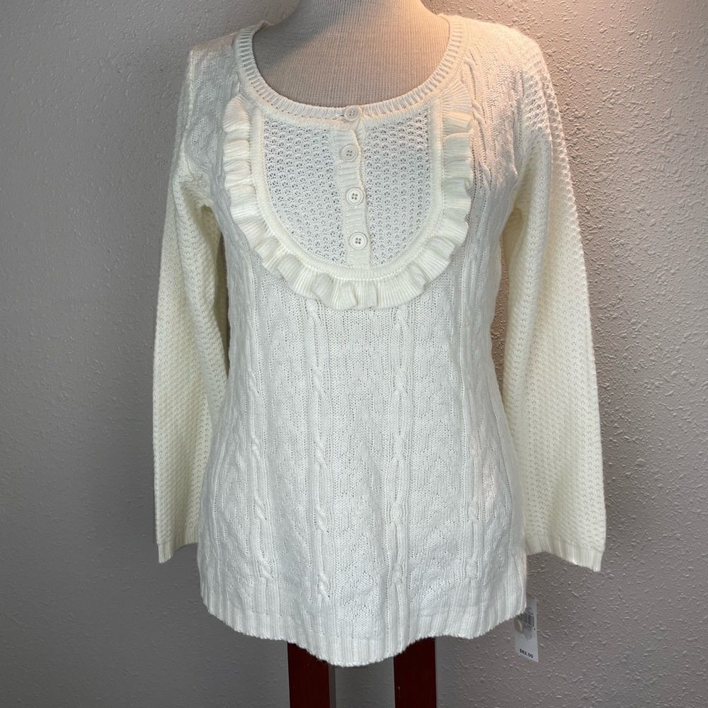 NWT AGB Womens White Knit Sweater Size L